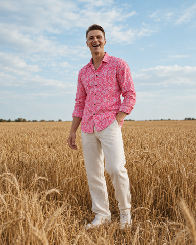 Ikat Print Full Sleeve Cotton Shirt for Men