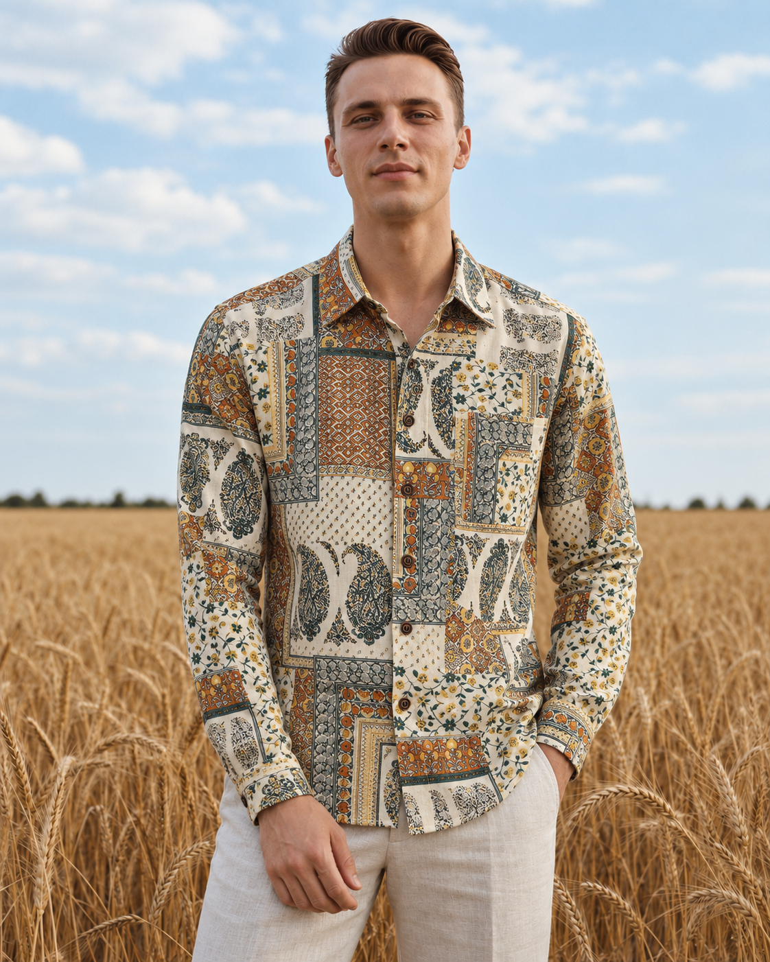 Designer Paisley Geometric Print Men's Shirt