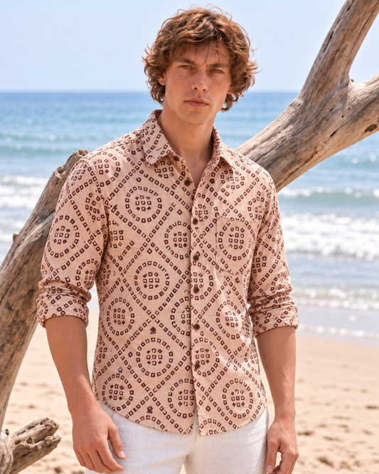 Off White Bandhej Print Shirt for Men