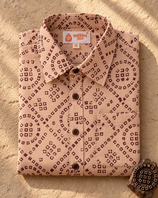 Off White Bandhej Print Shirt for Men