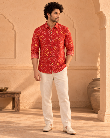 Ethnic Red Bandhej Print Festive Full Sleeve