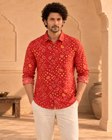 Ethnic Red Bandhej Print Festive Full Sleeve