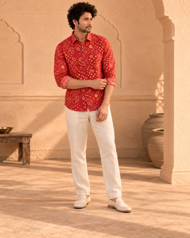 Ethnic Red Bandhej Print Festive Full Sleeve