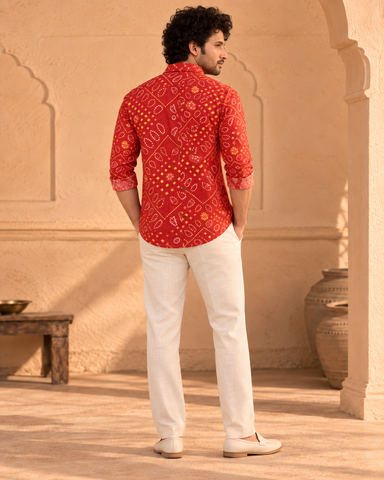 Ethnic Red Bandhej Print Festive Full Sleeve