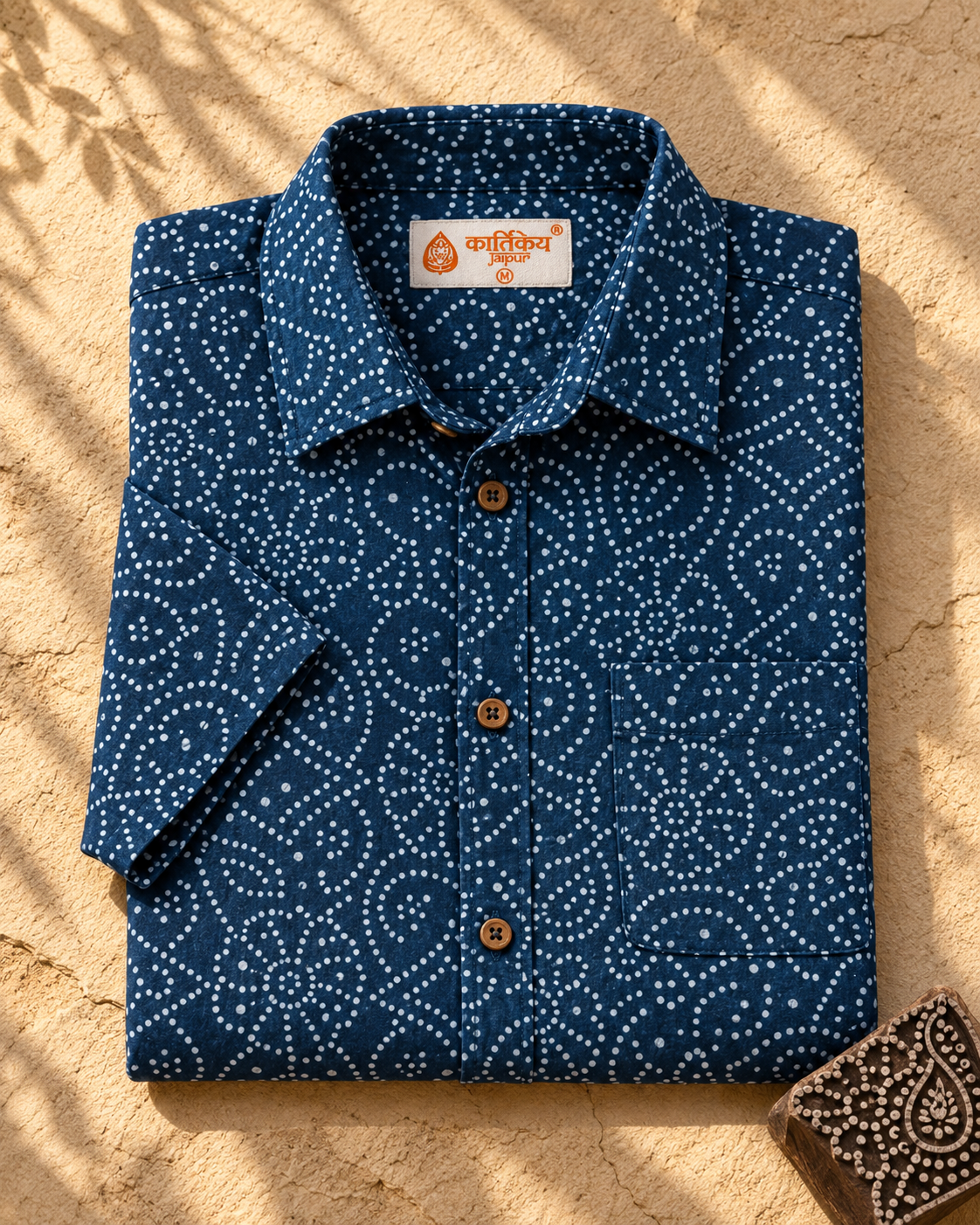Bandhani Indigo Ethnic Casual Shirt for Men