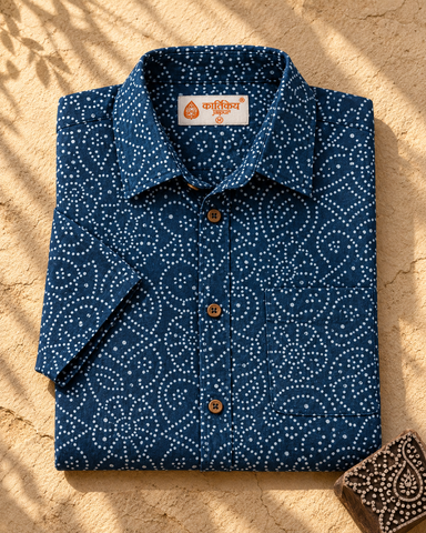 Bandhani Indigo Ethnic Casual Shirt for Men