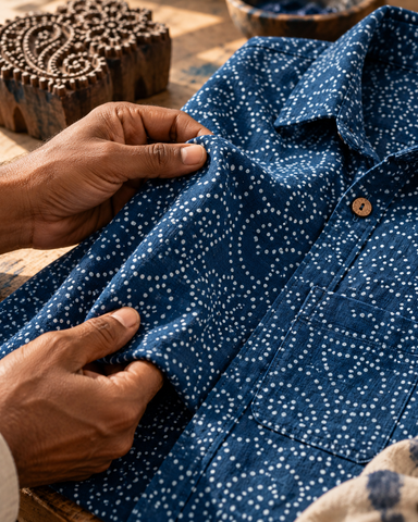 Bandhani Indigo Ethnic Casual Shirt for Men