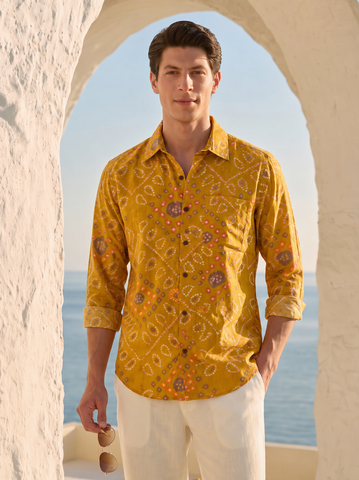 Traditional Bandhani Print F/S Shirt for Men - Festive Edit