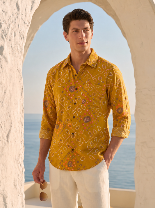 Traditional Bandhani Print F/S Shirt for Men - Festive Edit
