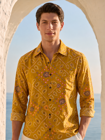 Traditional Bandhani Print F/S Shirt for Men - Festive Edit