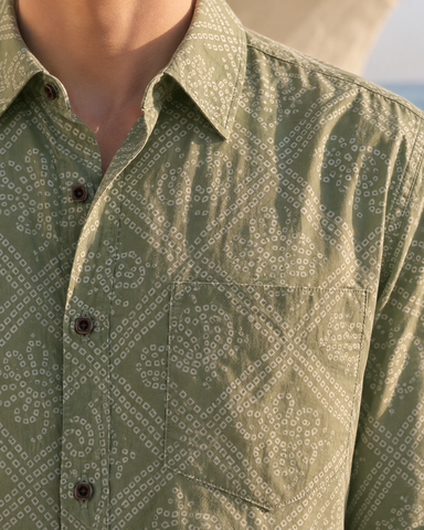Bandhej Full Sleeves Printed Shirt For Men (Granite Green)