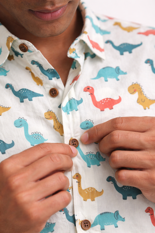 Dino Print Half Sleeve Cotton Men's Shirt