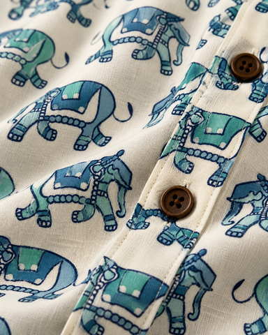 Traditional Elephat Print Cotton Short Kurta For Boys