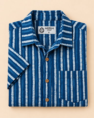 Classic Dual Stripe Indigo Print Shirt for Men