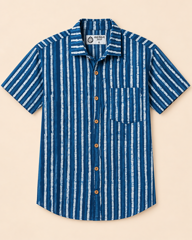 Classic Dual Stripe Indigo Print Shirt for Men