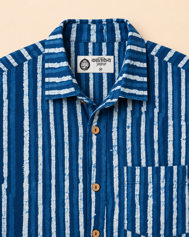 Classic Dual Stripe Indigo Print Shirt for Men