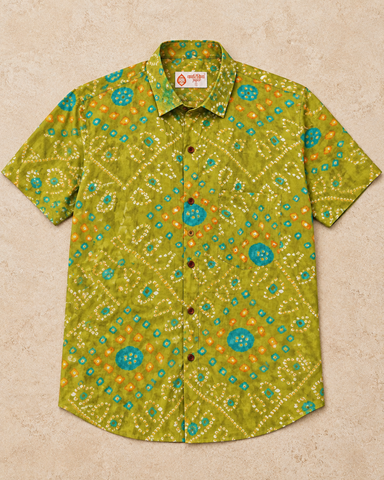 Olive Green Bandhej Print Men's Cotton Shirt