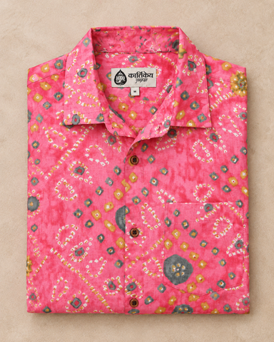Peach Bandhej Cotton Full Sleeve Shirt for Men