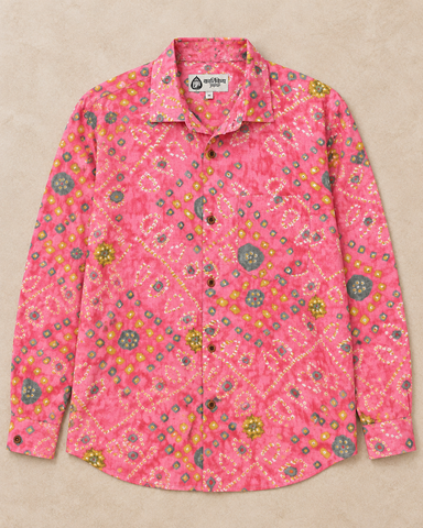 Peach Bandhej Cotton Full Sleeve Shirt for Men