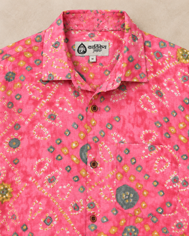 Peach Bandhej Cotton Full Sleeve Shirt for Men