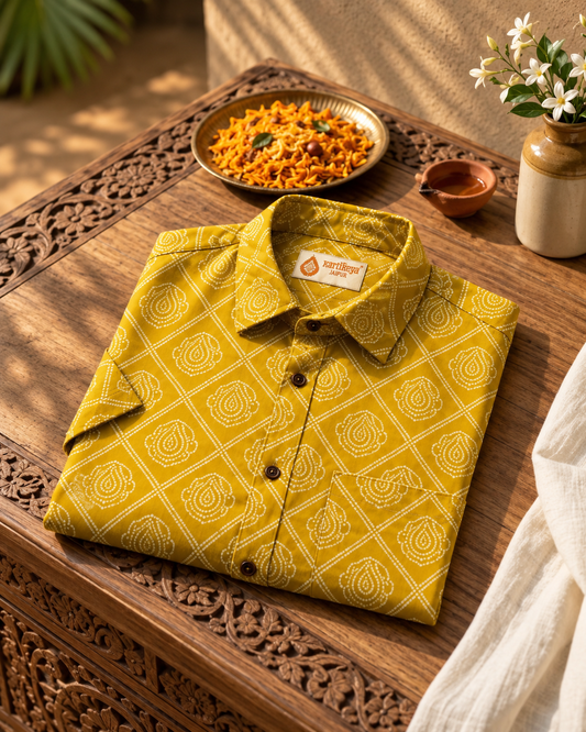 Bandhej Print Classic Cotton Shirt for Men - Mehandi Ceremony