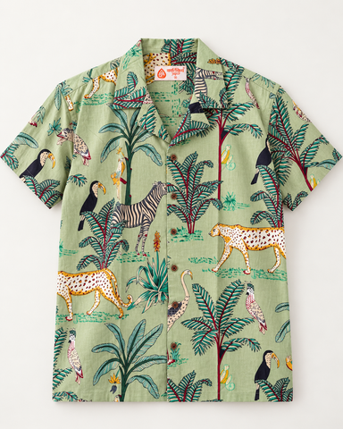 Jungle Print Cuban Collar Shirt for Men - Green