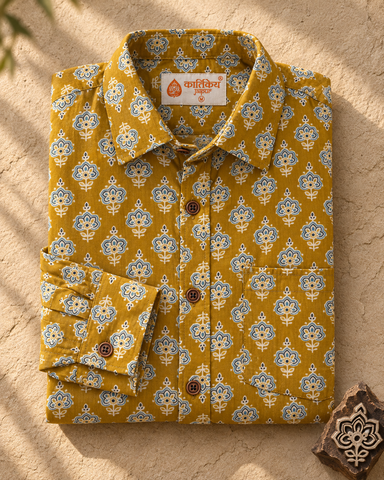 Floral Print Casual Shirt for Men By Kartikeya Jaipur - Mehendi