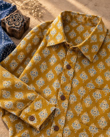 Floral Print Casual Shirt for Men By Kartikeya Jaipur - Mehendi