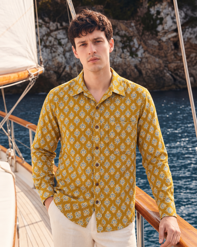 Floral Print Casual Shirt for Men By Kartikeya Jaipur - Mehendi