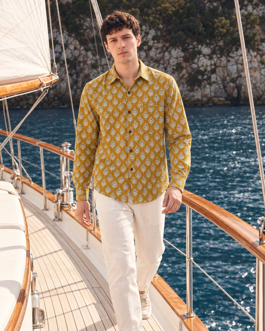 Floral Print Casual Shirt for Men By Kartikeya Jaipur - Mehendi