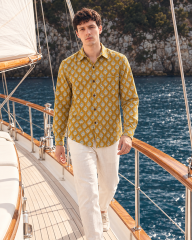 Floral Print Casual Shirt for Men By Kartikeya Jaipur - Mehendi
