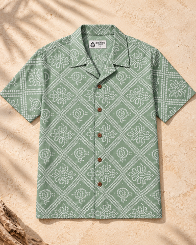 Bandhani Print Camp Shirt Green