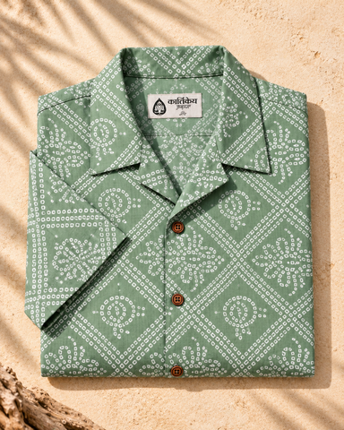 Bandhani Print Camp Shirt Green