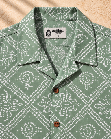 Bandhani Print Camp Shirt Green
