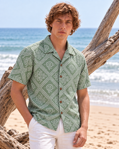 Bandhani Print Camp Shirt Green