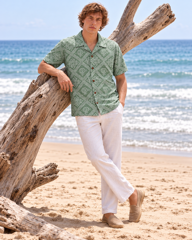 Bandhani Print Camp Shirt Green