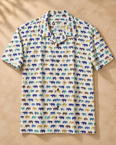 Quirky Elephant Print Camp Collar Shirt