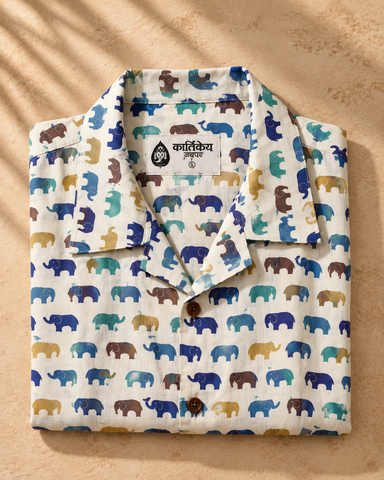 Quirky Elephant Print Camp Collar Shirt