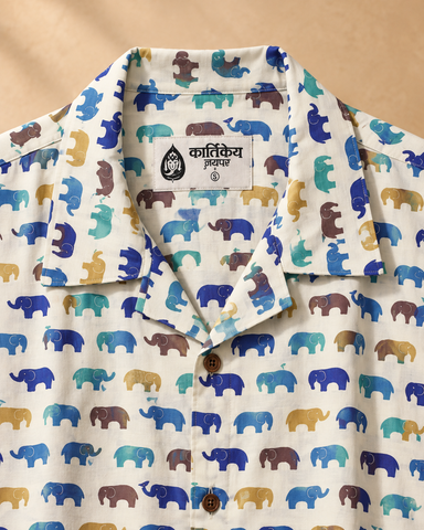 Quirky Elephant Print Camp Collar Shirt