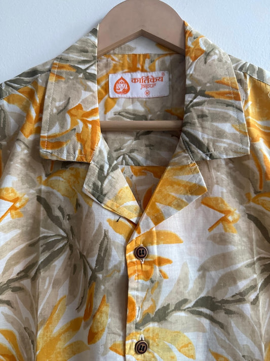 Floral Print Cuban Collar Shirt for Men