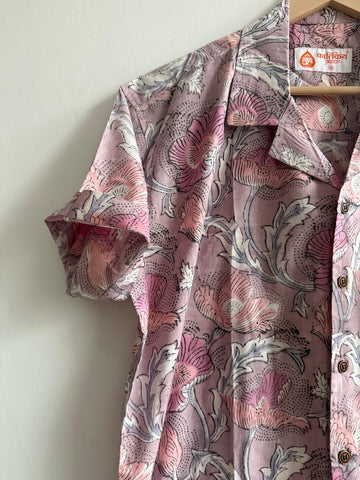 Floral Print Cuban Collar Shirt for Men
