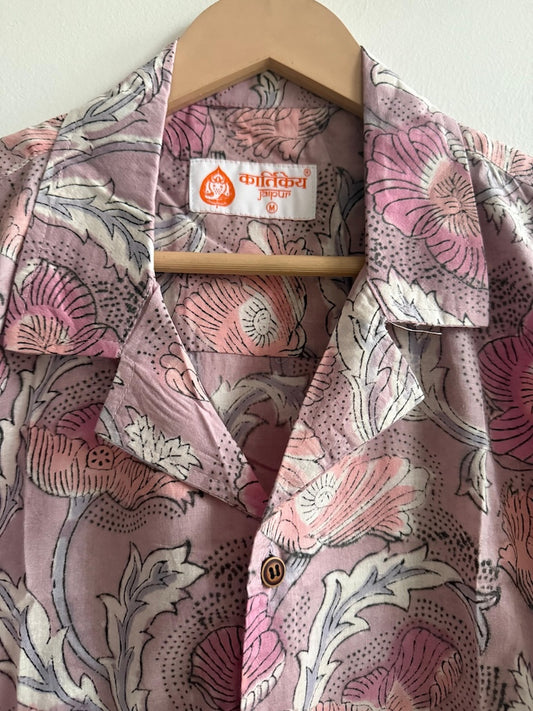 Floral Print Cuban Collar Shirt for Men