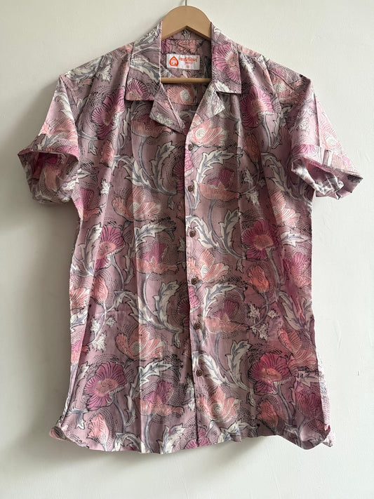 Floral Print Cuban Collar Shirt for Men