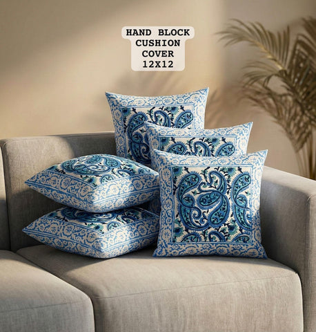 Hand Block Printed 100% Pure Cotton Cushion Covers ( 12*12 )
