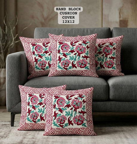 Hand Block Printed 100% Pure Cotton Cushion Covers ( 12*12 )