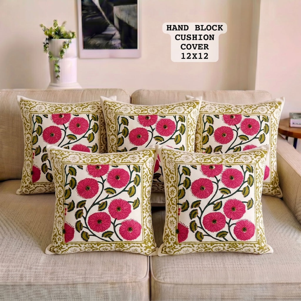 Hand Block Printed 100% Pure Cotton Cushion Covers ( 12*12 )