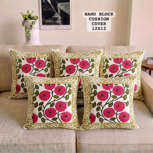 Hand Block Printed 100% Pure Cotton Cushion Covers ( 12*12 )