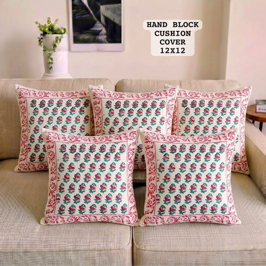 Hand Block Printed 100% Pure Cotton Cushion Covers ( 12*12 )