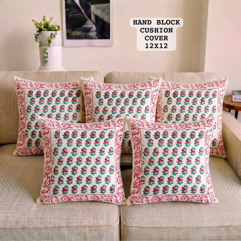 Hand Block Printed 100% Pure Cotton Cushion Covers ( 12*12 )