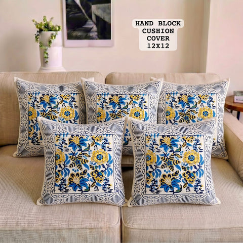 Hand Block Printed 100% Pure Cotton Cushion Covers ( 12*12 )